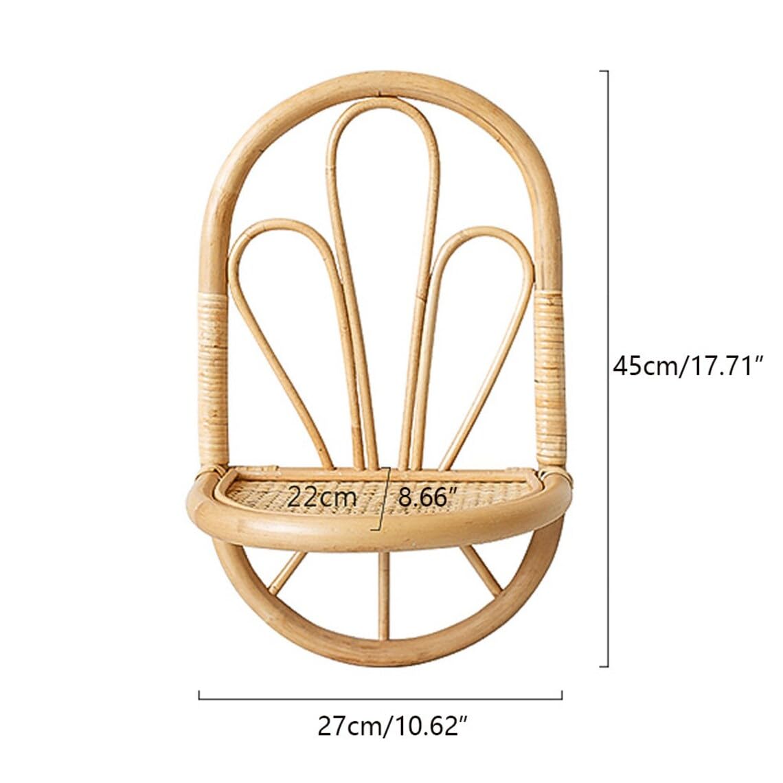 AKWAY Rattan Arc Wall Shelf, Indoor Plant Holder, Plant Shelf for Hallways, Decor Holder, Handmade Natural Rattan Organiser - Akway