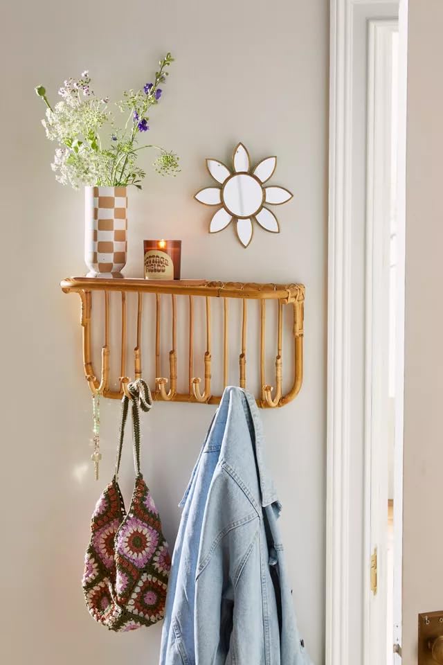 AKWAY Rattan Bamboo Wall Hook, Wall Hanger, Cane Wall Hooks, entryway Hangers, entryway Hooks, Clothing Hangers