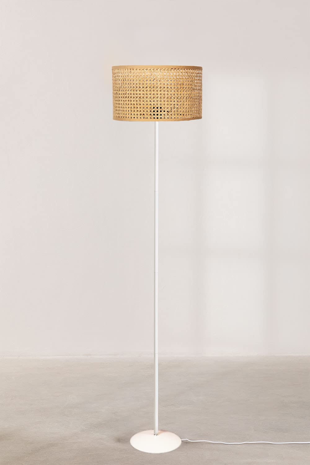AKWAY Rattan Cane Webbing Floor Lamp Bamboo Floor Lamp Cane Floor Lamp Standing Lamp Wooden Standing lamp for Living Room Bed