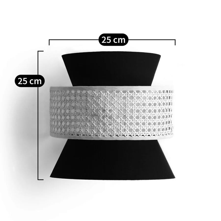AKWAY Bamboo Wall Lamps for Living Rooms | Rattan and Cane Webbing Wall Lamps for Bedroom | Wicker Wall Lamps for Home Decoration (Bulb not Included) (Black Cone) - Akway