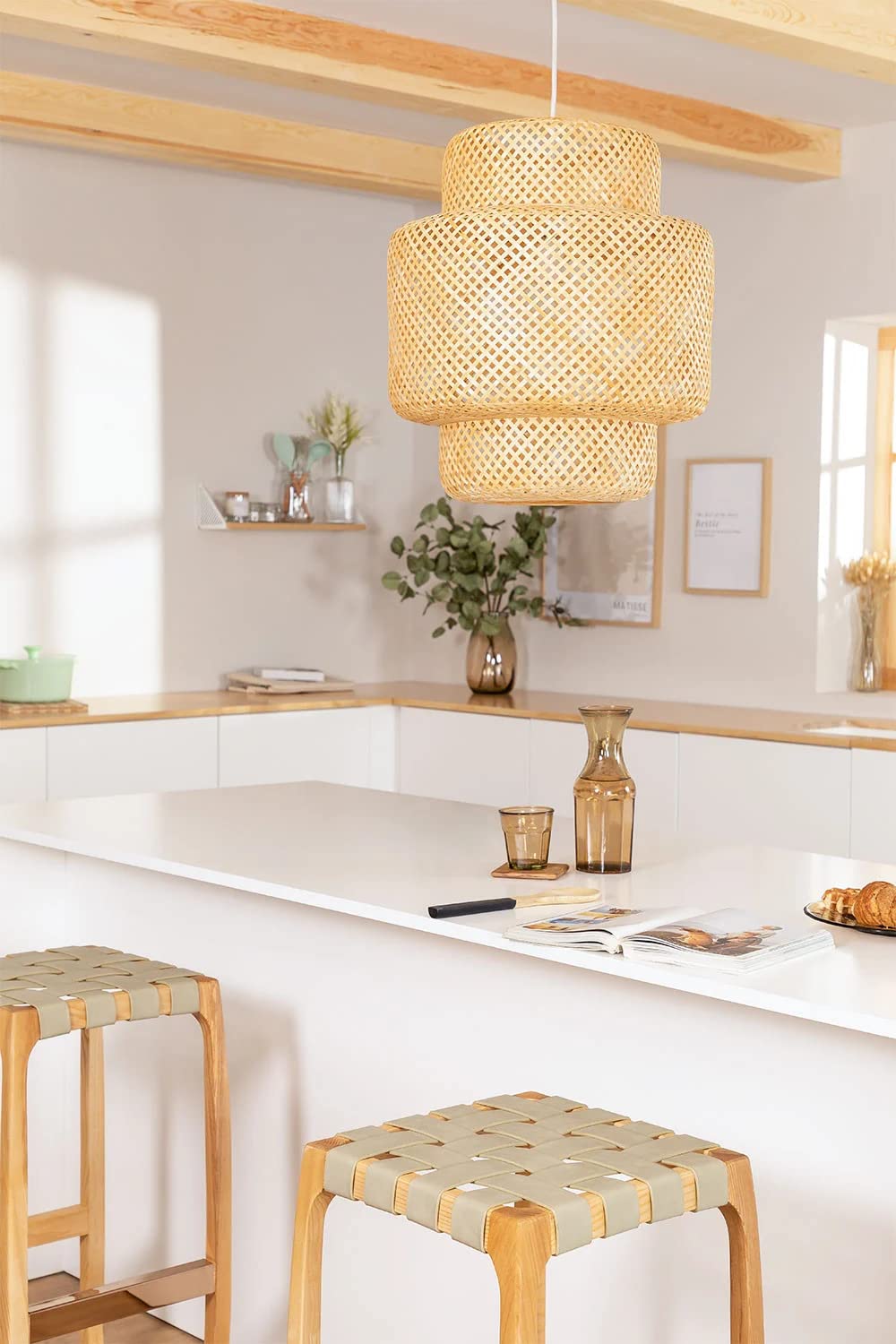 Bamboo Hanging lamp for Living Room | Rattan Pendant light | Cane ceiling light - Aurora - Akway Lighting > Pendant Lights (I