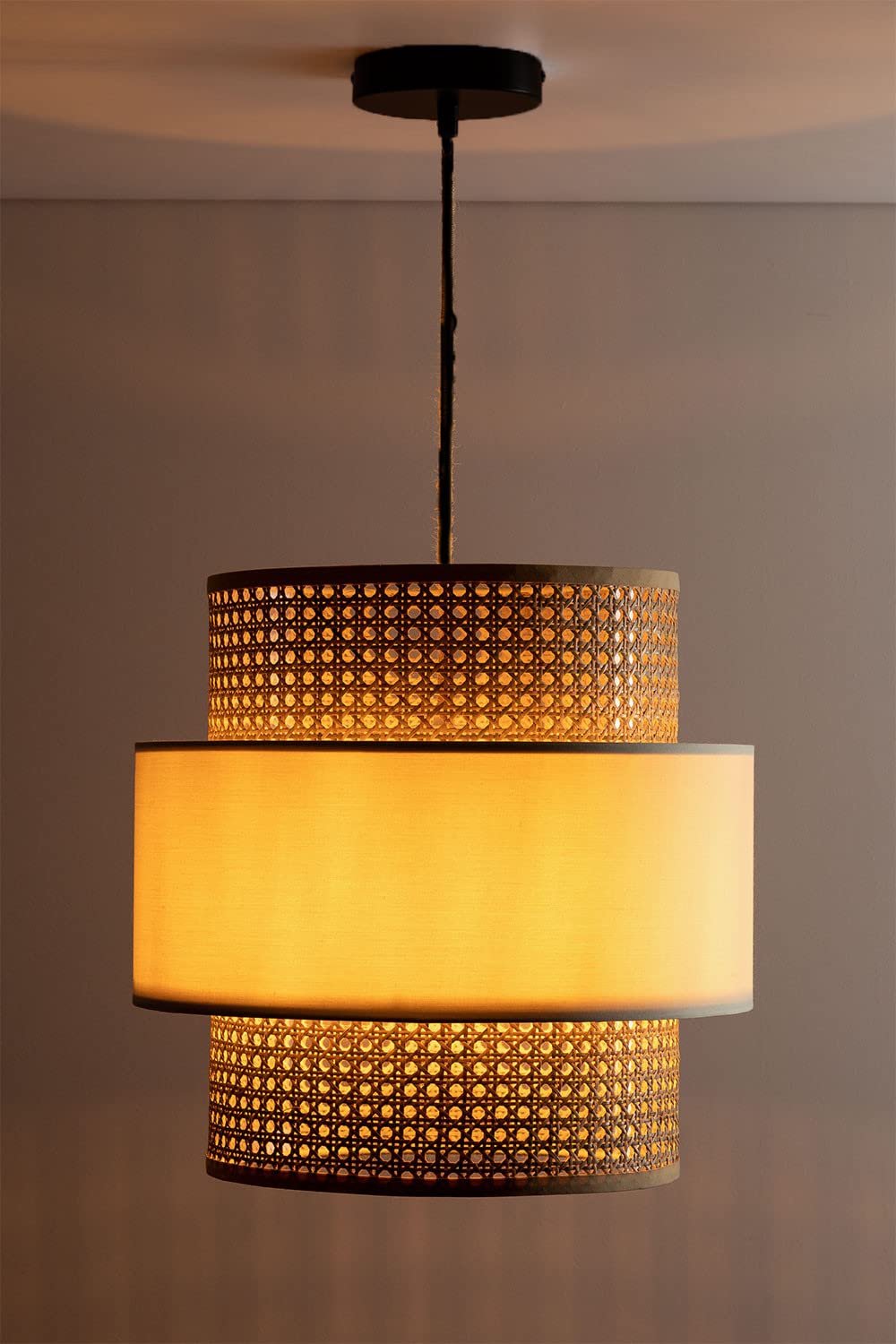 AKWAY Wicker Rattan Cane Webbing Bamboo Hanging lamp Pendant lamp for Home Decoration Premium Ceiling Light Boho Hanging Ceiling lamp(14" Dia x 11" H) (Bulb not Included)(Beige) - Akway