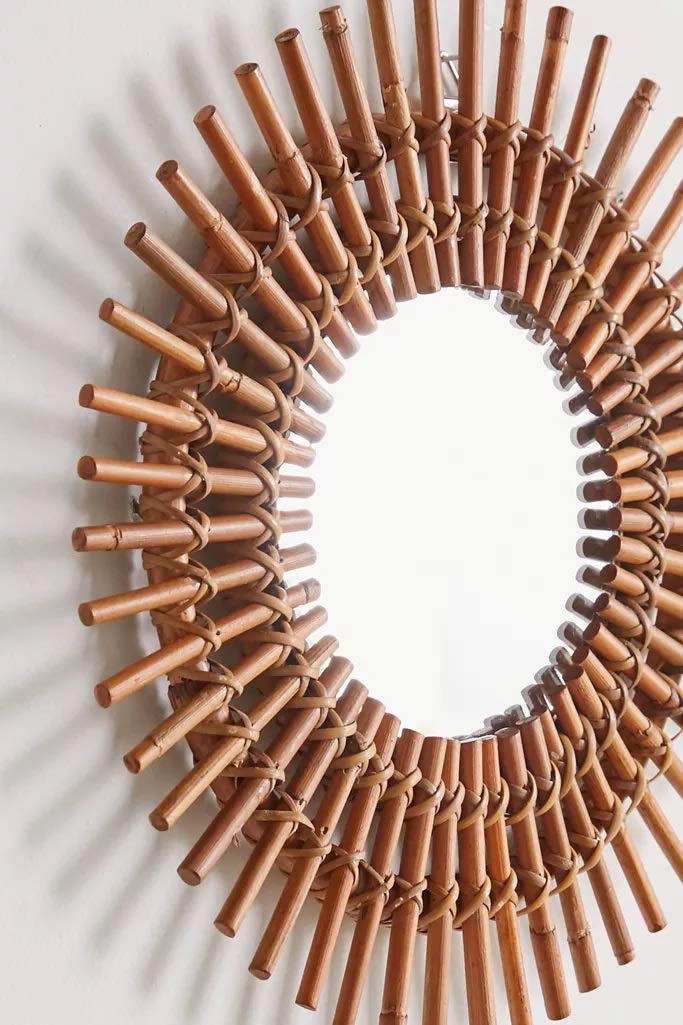 AKWAY Handcrafted Rattan Wall Mirror for Living Room, Bathroom, Bedroom, Home and Office, Wall Decor, Decorative Wall Mirror