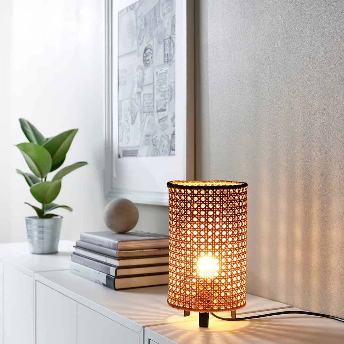 Rattan Table lamp for Living room | Bamboo Bedside table lamp | Cane Table lamp -Adina by Akway
