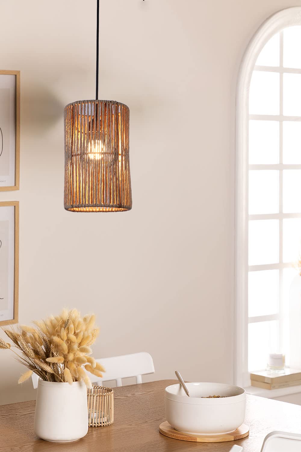 Rattan Seagrass Paper Raffia Kauna Grass Wicker Lamp Pendant Light-Anissa - Akway Lighting > Pendant Lights (Image 2)