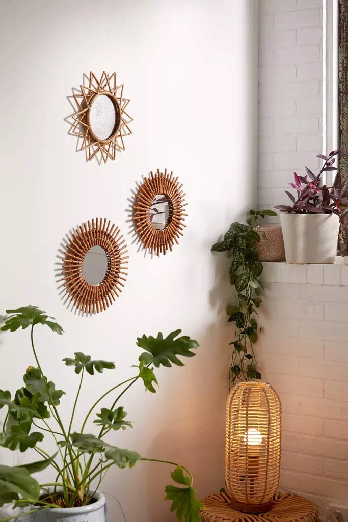 AKWAY Handcrafted Rattan Wall Mirror for Living Room, Bathroom, Bedroom, Home and Office, Wall Decor, Decorative Wall Mirror