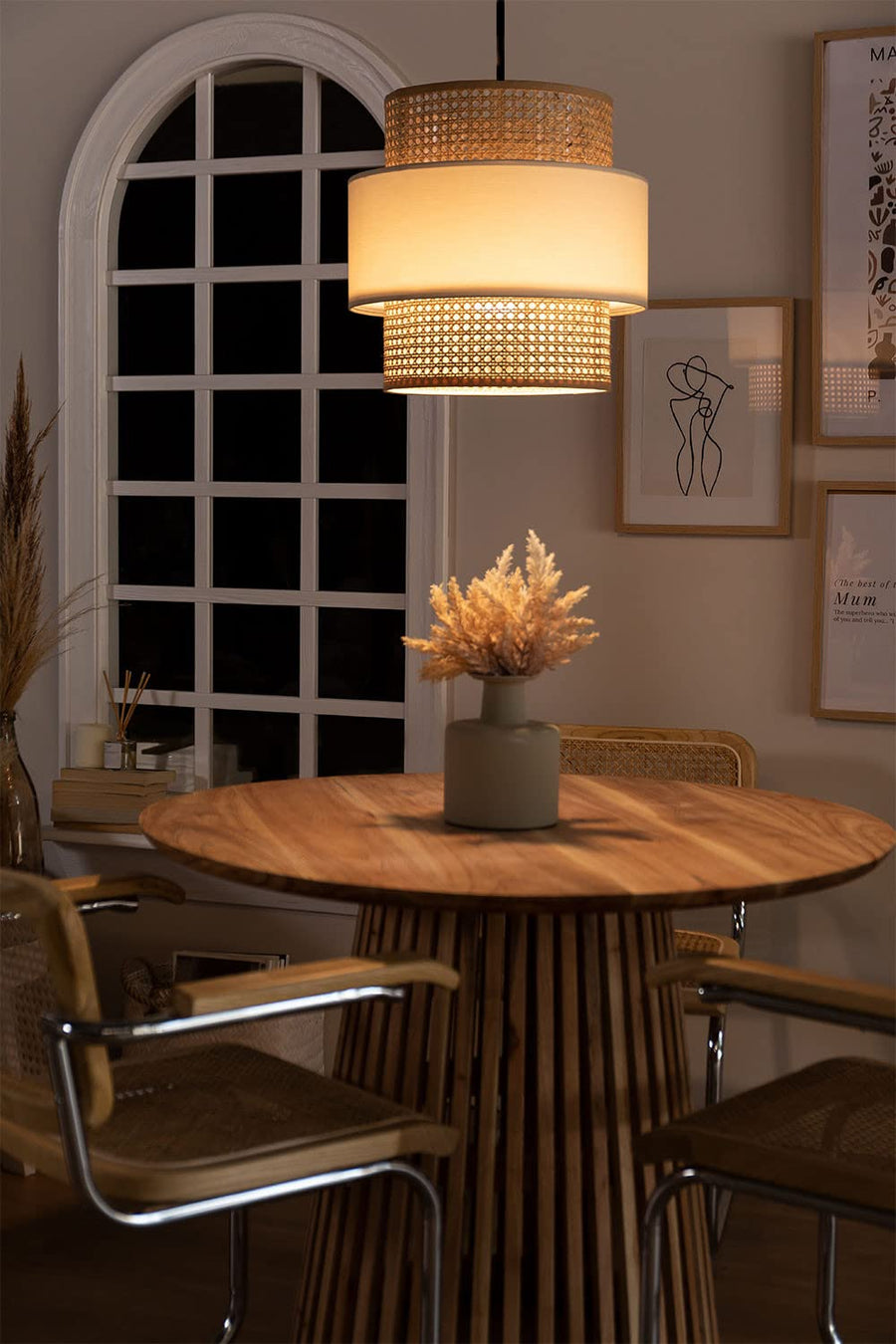 Bamboo Ceiling Light for Living Room 14 Inch - Agata by Akway
