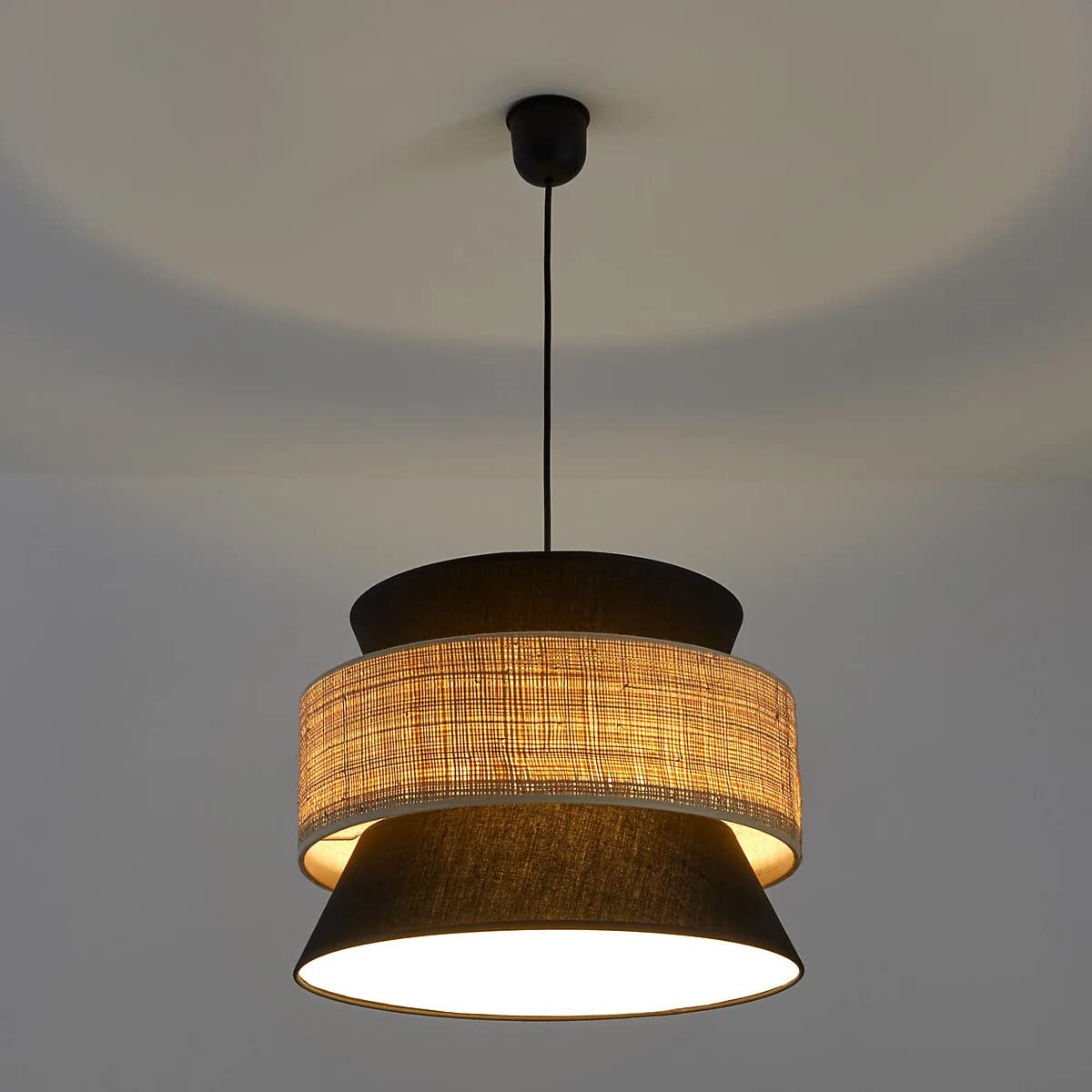 AKWAY Hanging Lights for Living Rooms | Ceiling Lights for gome Decoration | Pendant Lights for Ceiling for Living Room (Blub not Included) (Black and Beige) - Akway