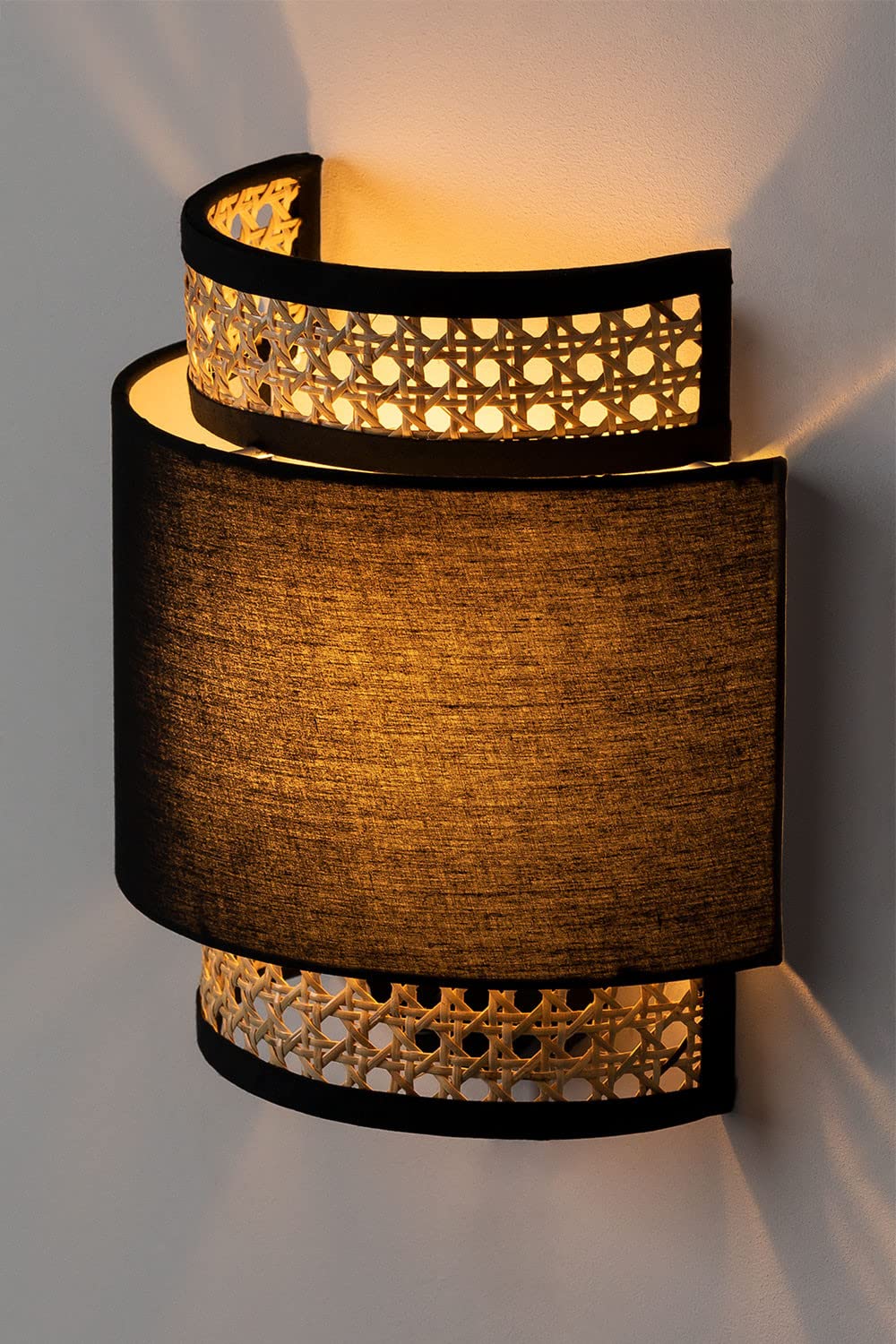 AKWAY Bamboo Wall Lamps for Living Rooms | Rattan and Cane Webbing Wall Lamps for Bedroom | Wicker Wall Lamps for Home Decoration (Bulb not Included) (Black) - Akway