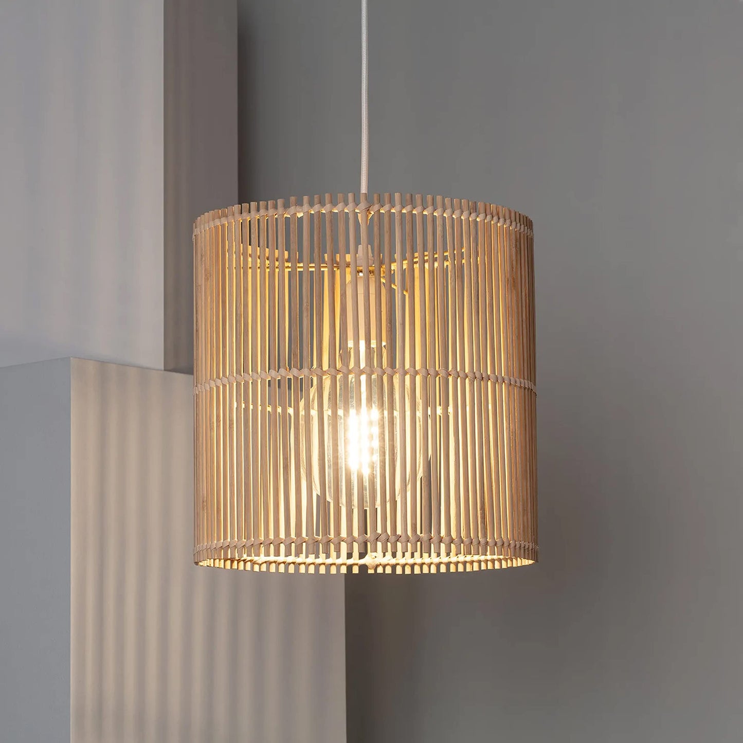 AKWAY Bamboo Hanging Light for Living Room Cane Pendant Light Rattan lamp for Hanging Bamboo Ceiling lamp for Home Decoration (9"x 10") - Akway