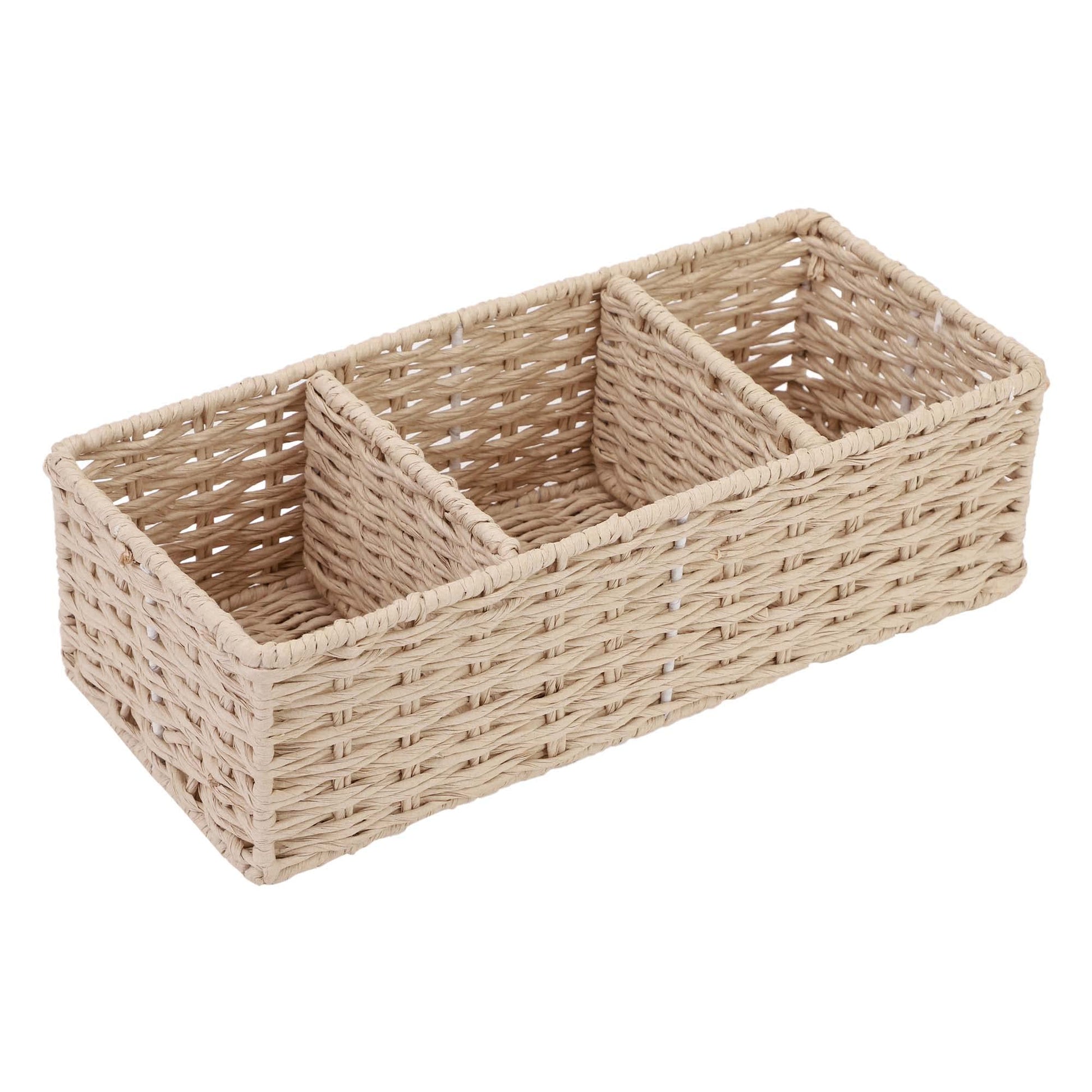 AKWAY Natural Wicker Seagrass kauna Grass Bamboo Cane Rattan Basket Bathroom Vanity Tray, Wicker Kitchen Counter top Storage