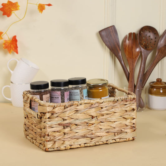 AKWAY natural wicker segrass water hyacinth kauna grass bamboo cane rattan storage orgainzer (10"L X 6"W X 4"H) - Akway Home