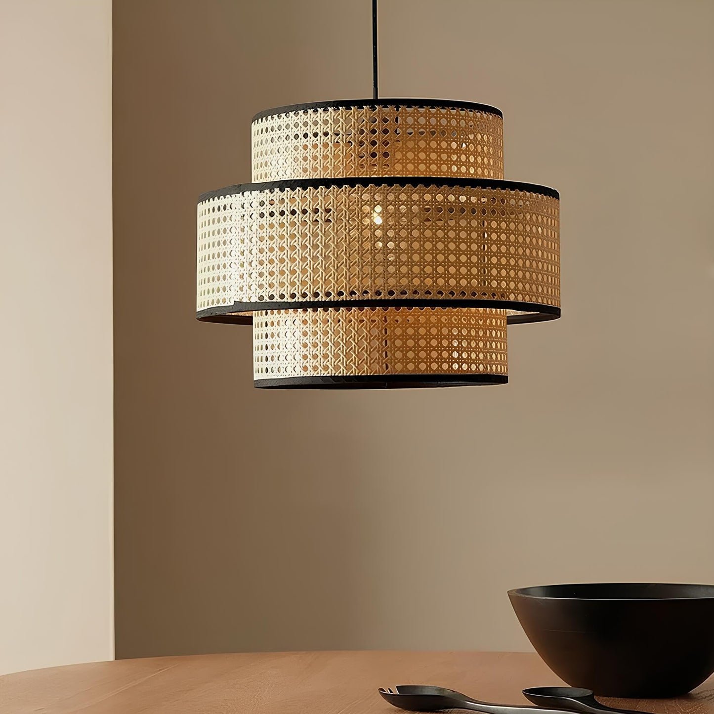 AKWAY Wicker Rattan Hanging lamp Cane Webbing Bamboo Seagrass Premium Ceiling Light (Three Part) - Akway