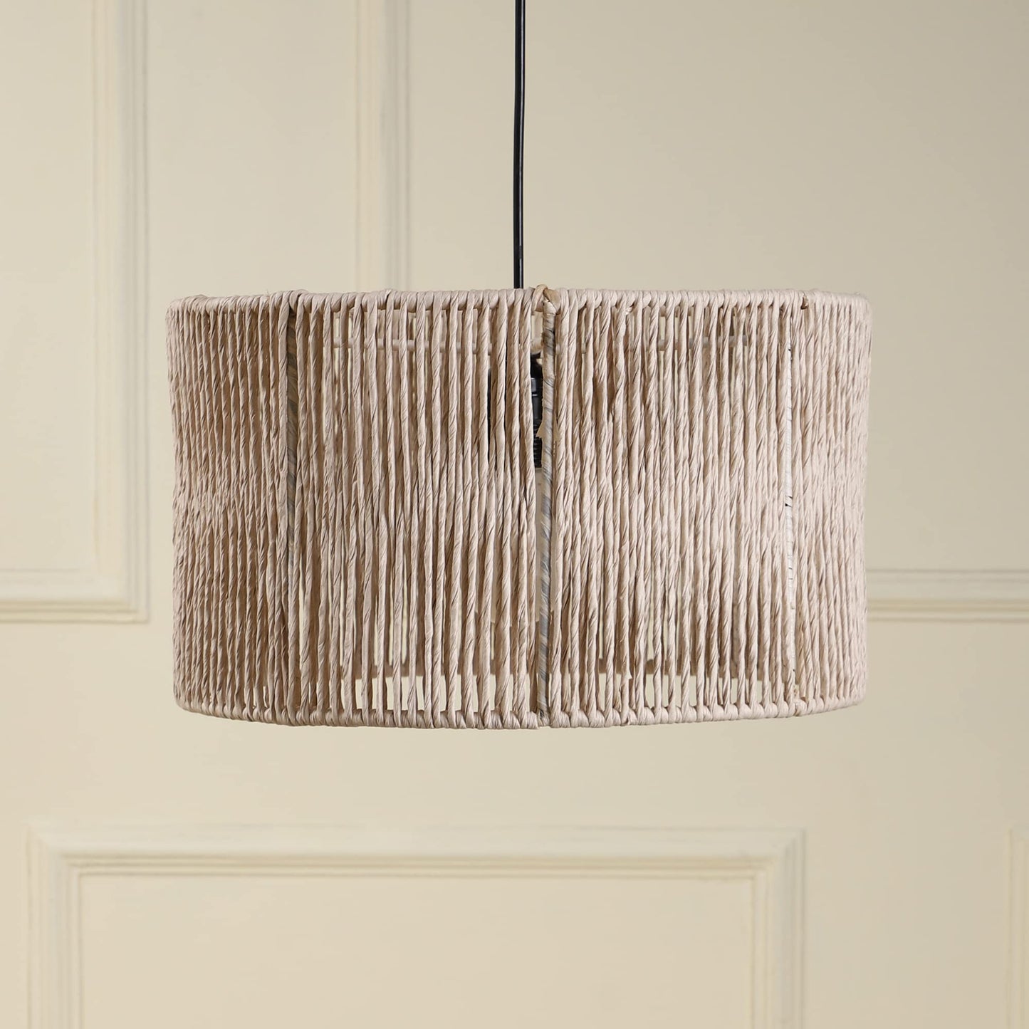 AKWAY Rattan Seagrass Paper Raffia Kauna Grass Wicker Lamp Premium Ceiling Light/Pendant Light Handwoven - 1 Piece (14" Dia x 7" H) (Beige) (Bulb not Included)- Akway