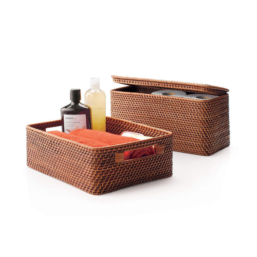 AKWAY Handmade Rattan Wicker Basket (14 L x 10 W x 5 H inch, Beige) - Akway Kitchen > Shelf Baskets (Image 2)