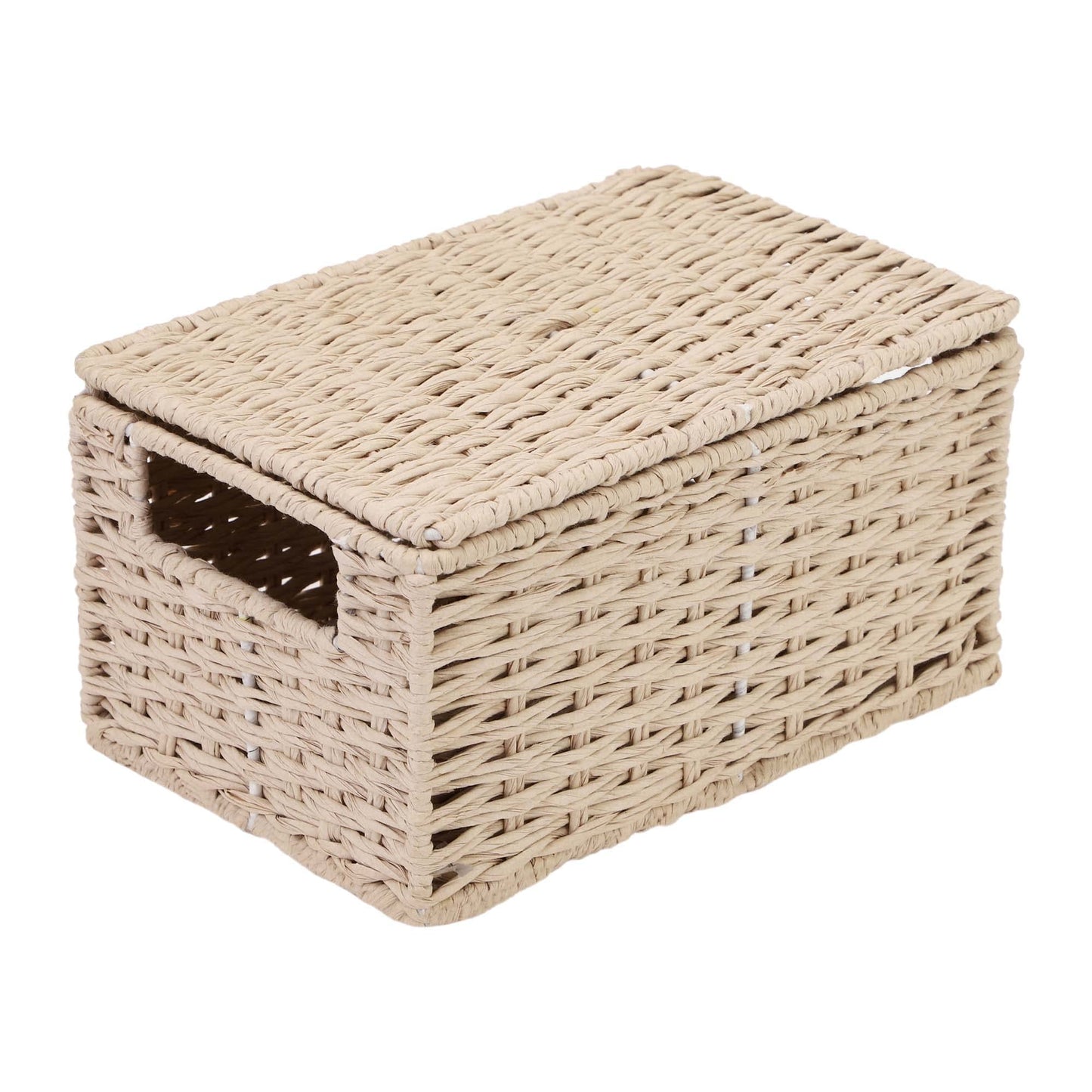 AKWAY wicker water hyacinth kauna grass bamboo cane Storage Basket with Lids Rectangular Handwoven Wicker Organizer Baskets Desktop Storage Box Rattan Container Desk Basket Bins(10"L x 8"W x 4"H) - Akway