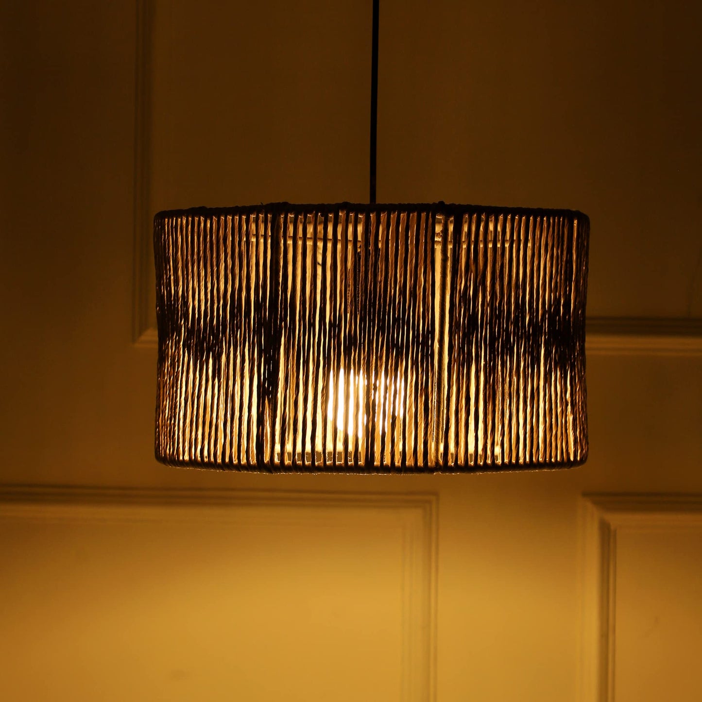 AKWAY Rattan Seagrass Paper Raffia Kauna Grass Wicker Lamp Premium Ceiling Light/Pendant Light Handwoven - 1 Piece (14" Dia x 7" H) (Beige) (Bulb not Included)- Akway