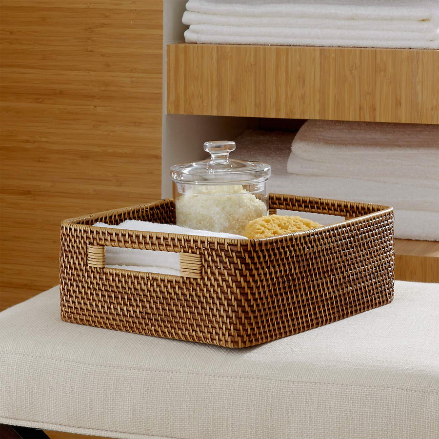 AKWAY Handmade Rattan Wicker Basket (14 L x 10 W x 5 H inch, Beige) - Akway Kitchen > Shelf Baskets (Image 3)