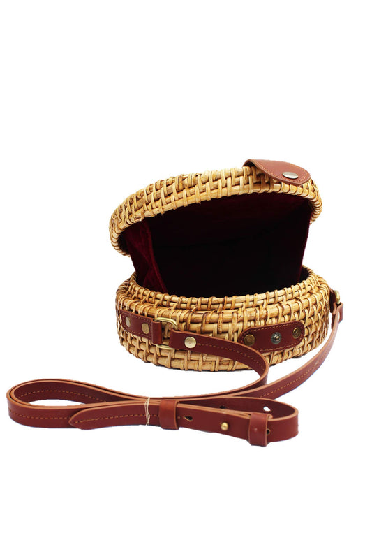 AKWAY Rattan Sling Bag | Rattan Cross body Bag with Shoulder Leather Strap for Women (Color: Natural) - Akway Shoes > Sling &