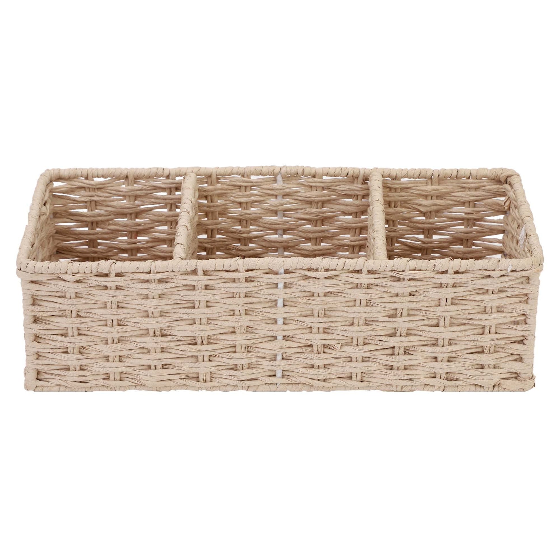 AKWAY Natural Wicker Seagrass kauna Grass Bamboo Cane Rattan Basket Bathroom Vanity Tray, Wicker Kitchen Counter top Storage