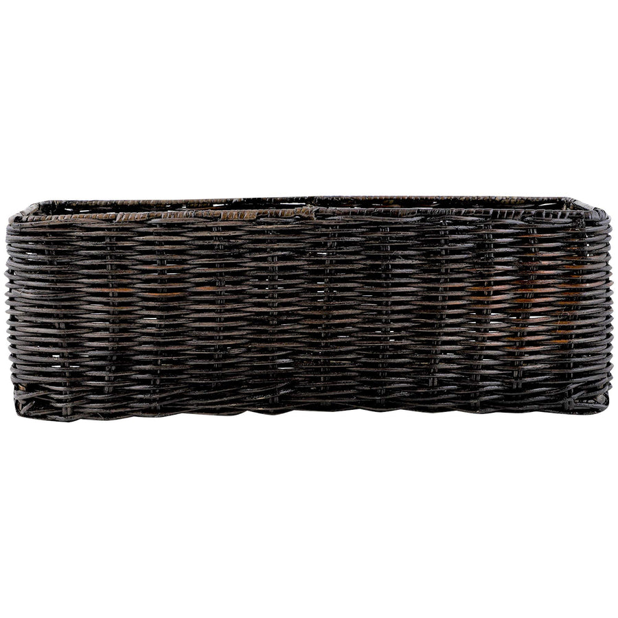 AKWAY Wicker Bathroom Vanity Tray for Toilet Paper and Soap, Kitchen Counter Top Storage Shelf Coffee Table Decorative Tray Cosmetic Organizer Display Holder (11 L x 4.5 W x 4.5 H, Antique Black) - Akway