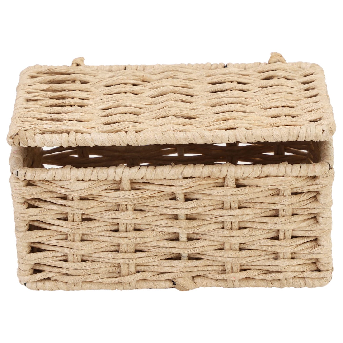 AKWAY wicker water hyacinth kauna grass bamboo cane Storage Basket with Lids Rectangular Handwoven Wicker Organizer Baskets Desktop Storage Box Rattan Container Desk Basket Bins for Bathroom Office (7"L x 4.5"W x 3"H)- Akway