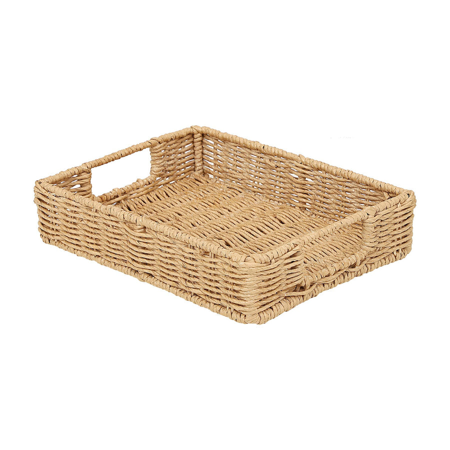 AKWAY Wicker Seagrass Water Hyacinth Kauna Grass Serving Tray Serving Tray for Home | Dining Table Decorative Trays | Serving Tray | Platter with Handles Diwali or Deepawali Gifts | 11" x 8" x 3" - Akway