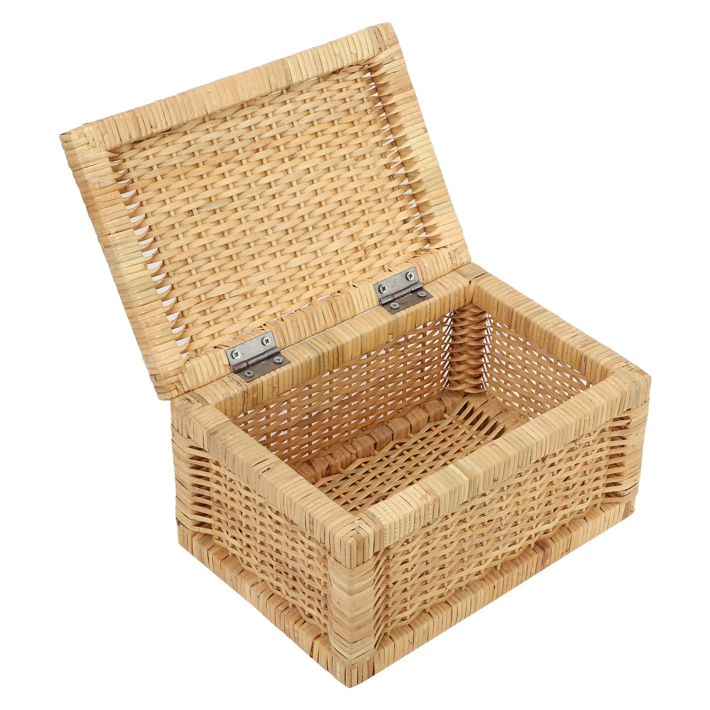 AKWAY wicker water hyacinth kauna grass bamboo cane Storage Basket with Lids Rectangular Handwoven Wicker Organizer Baskets Desktop Storage Box Rattan Container Desk Basket Bins(13"L x 9"W x 6"H)- Akway