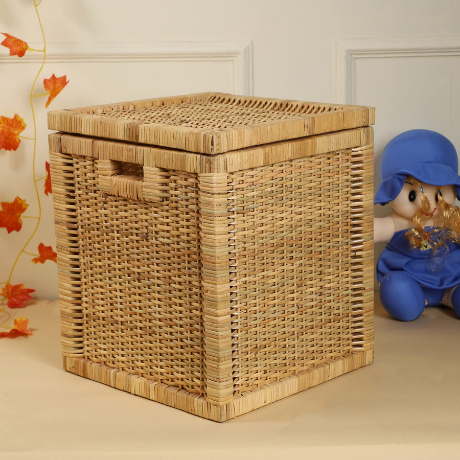 AKWAY wicker water hyacinth kauna grass bamboo cane Storage Basket with Lids | laundry hampers for bathroom wicker laundry ba