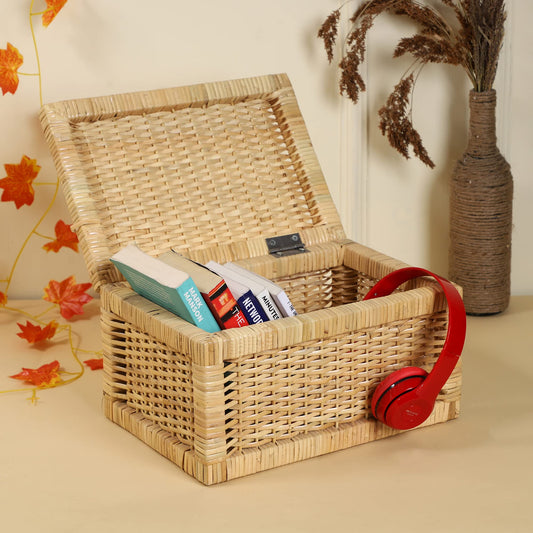 AKWAY wicker water hyacinth kauna grass bamboo cane Storage Basket with Lids Rectangular Handwoven Wicker Organizer Baskets D