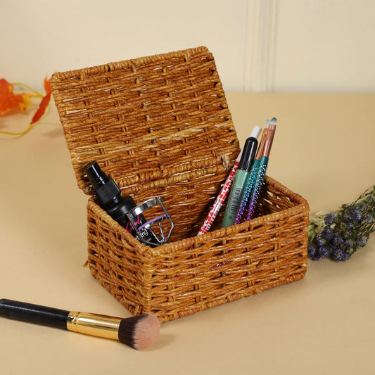 AKWAY wicker water hyacinth kauna grass bamboo cane Storage Basket with Lids Rectangular Handwoven Wicker Organizer Baskets D