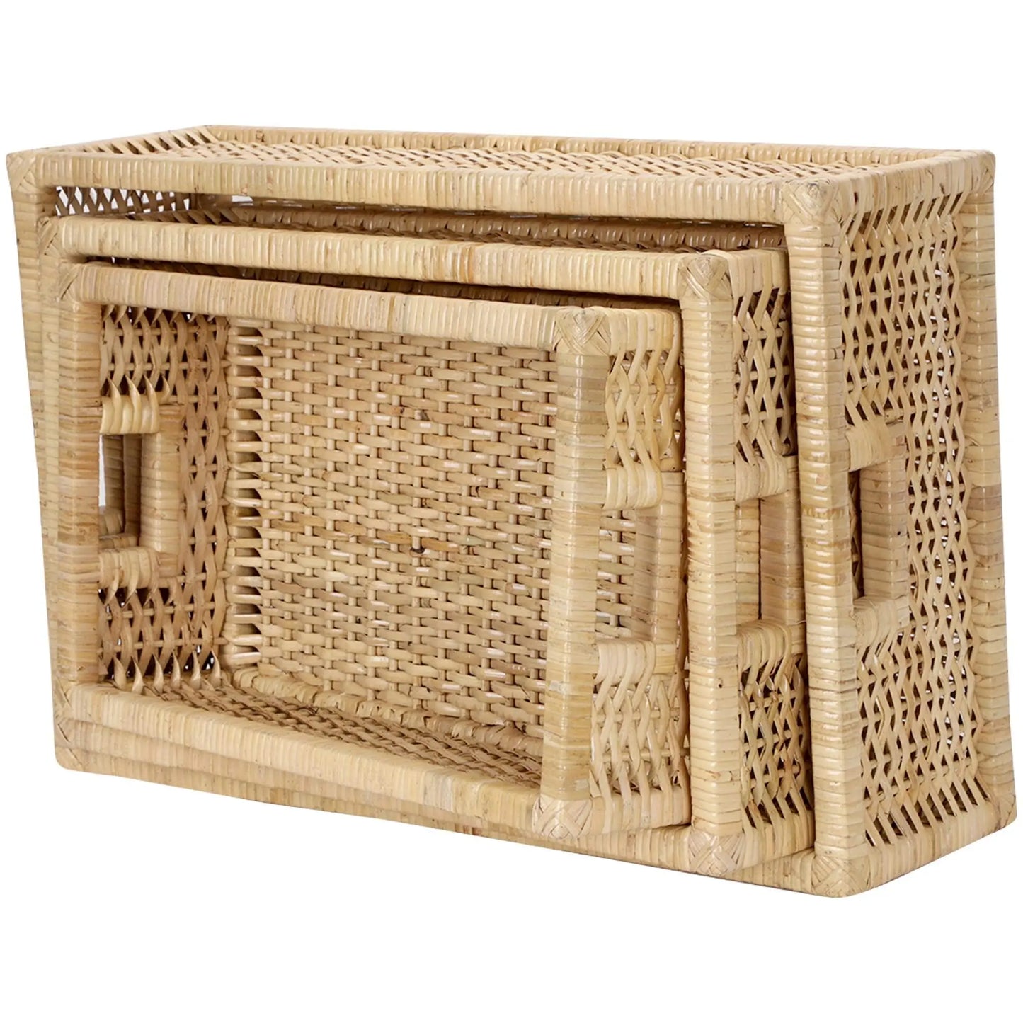 AKWAY ® Rattan, Brass Handmade Bamboo Storage Organizer Wicker Basket (Beige) - Set of 3 Akway