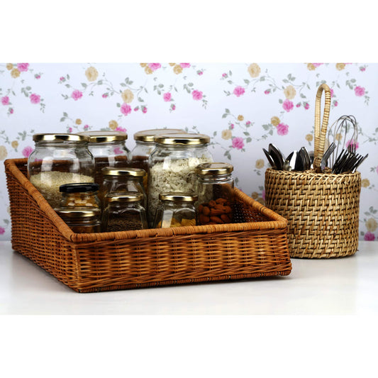 AKWAY Wicker Basket Organizer Basket suitable for Cloth, Storage Basket, Bin Organizer for Toiletry Towels Toys Bathroom Organizer Bread Basket Vegetable Basket (16" L x 12" W x 6" H, Brown) - Akway