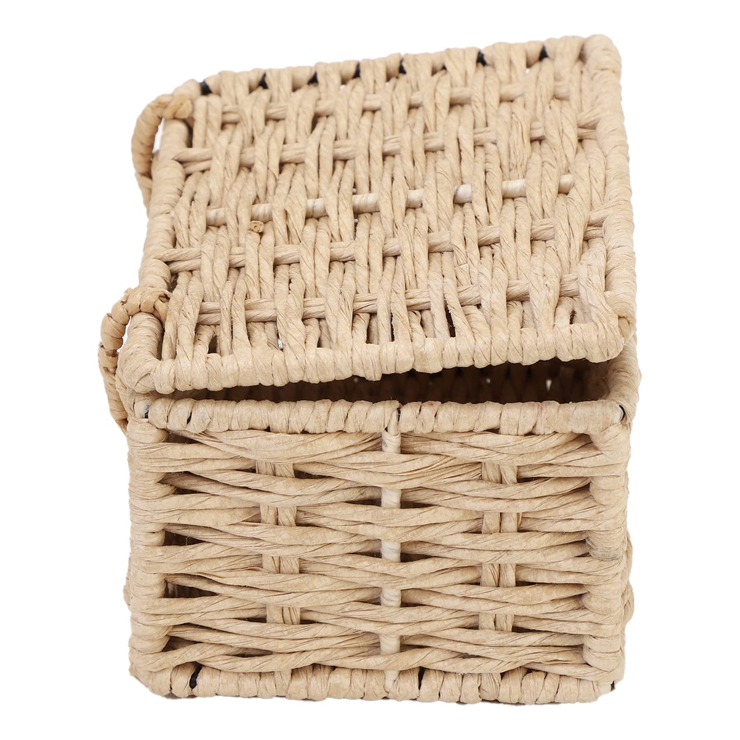 AKWAY wicker water hyacinth kauna grass bamboo cane Storage Basket with Lids Rectangular Handwoven Wicker Organizer Baskets Desktop Storage Box Rattan Container Desk Basket Bins for Bathroom Office (7"L x 4.5"W x 3"H)- Akway