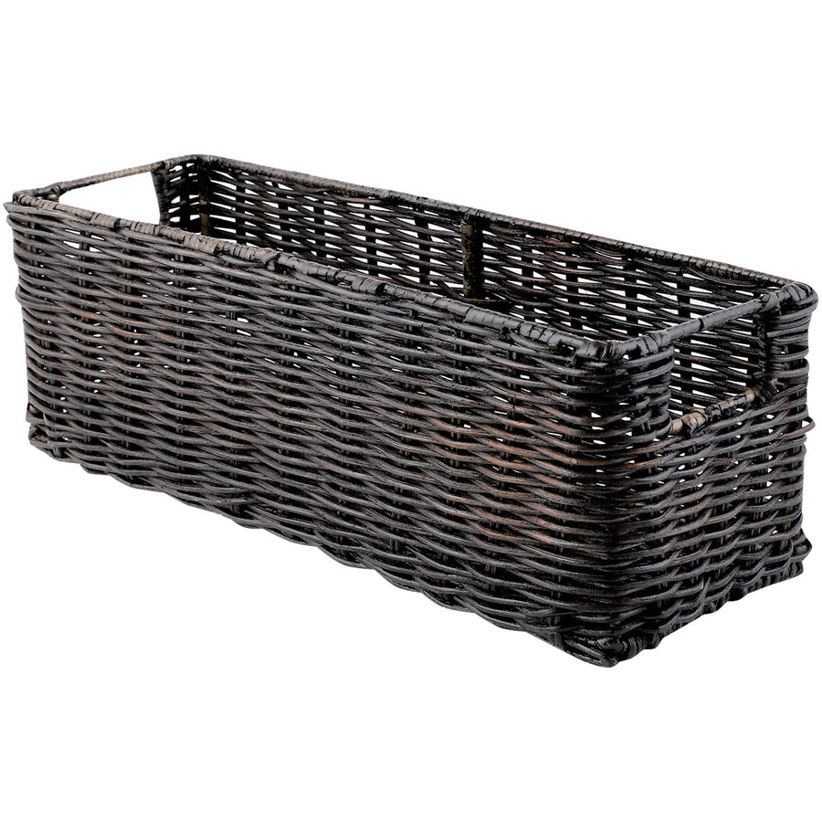 AKWAY Wicker Bathroom Vanity Tray for Toilet Paper and Soap, Kitchen Counter Top Storage Shelf Coffee Table Decorative Tray Cosmetic Organizer Display Holder (14 L x 4.5 W x 4.5 H, Antique Black) - Akway