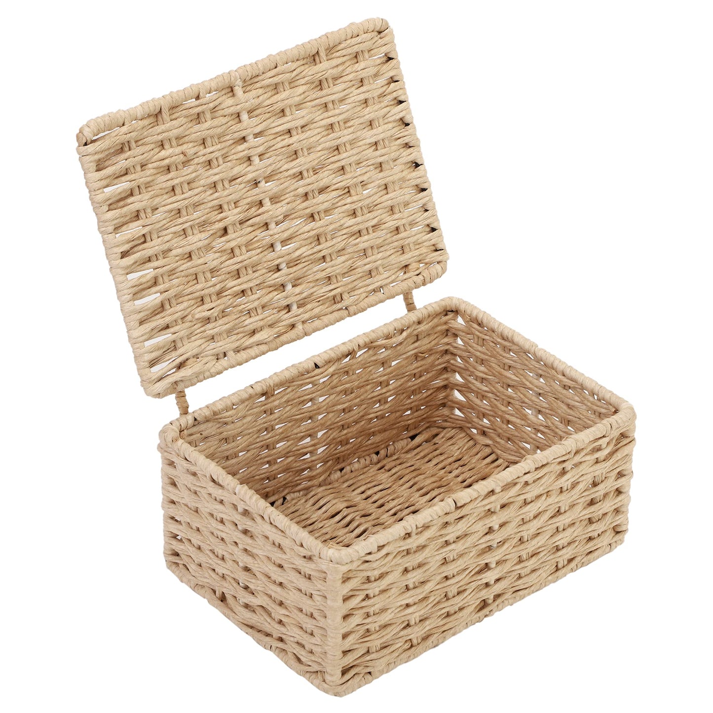 AKWAY wicker water hyacinth kauna grass bamboo cane Storage Basket with Lids Rectangular Handwoven Wicker Organizer Baskets Desktop Storage Box Rattan Container Desk Basket Bins(10"L x 8"W x 4"H) - Akway