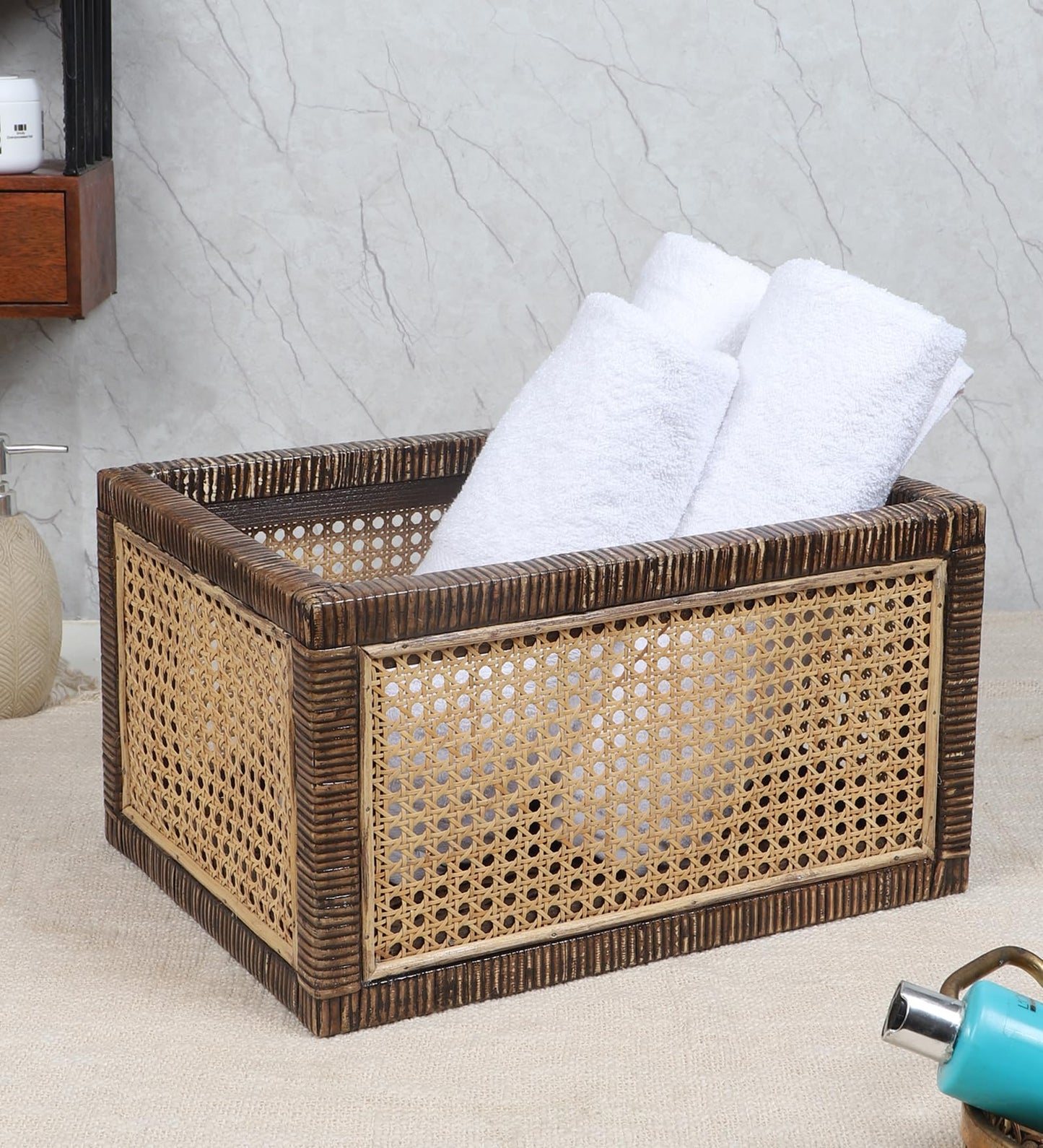 Akway Rattan cane webbing Storage basket | Wicker basket for storage organizer | Kauna Grass storage basket For Home | Kitchn Living Room - (Medium, Dark Brown) - Akway