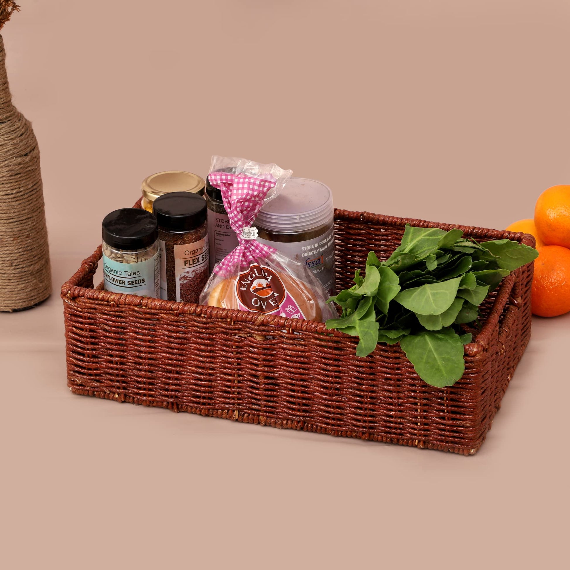 AKWAY Rattan Wicker Basket for keeping cloths, storage basket, bin organizer (16 L x 9 W x 4.5H, Brown) - Akway Kitchen > She