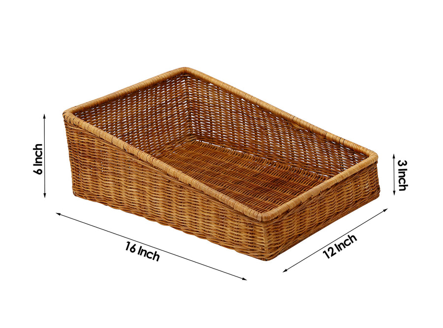 AKWAY Wicker Basket Organizer Basket suitable for Cloth, Storage Basket, Bin Organizer for Toiletry Towels Toys Bathroom Organizer Bread Basket Vegetable Basket (16" L x 12" W x 6" H, Brown) - Akway