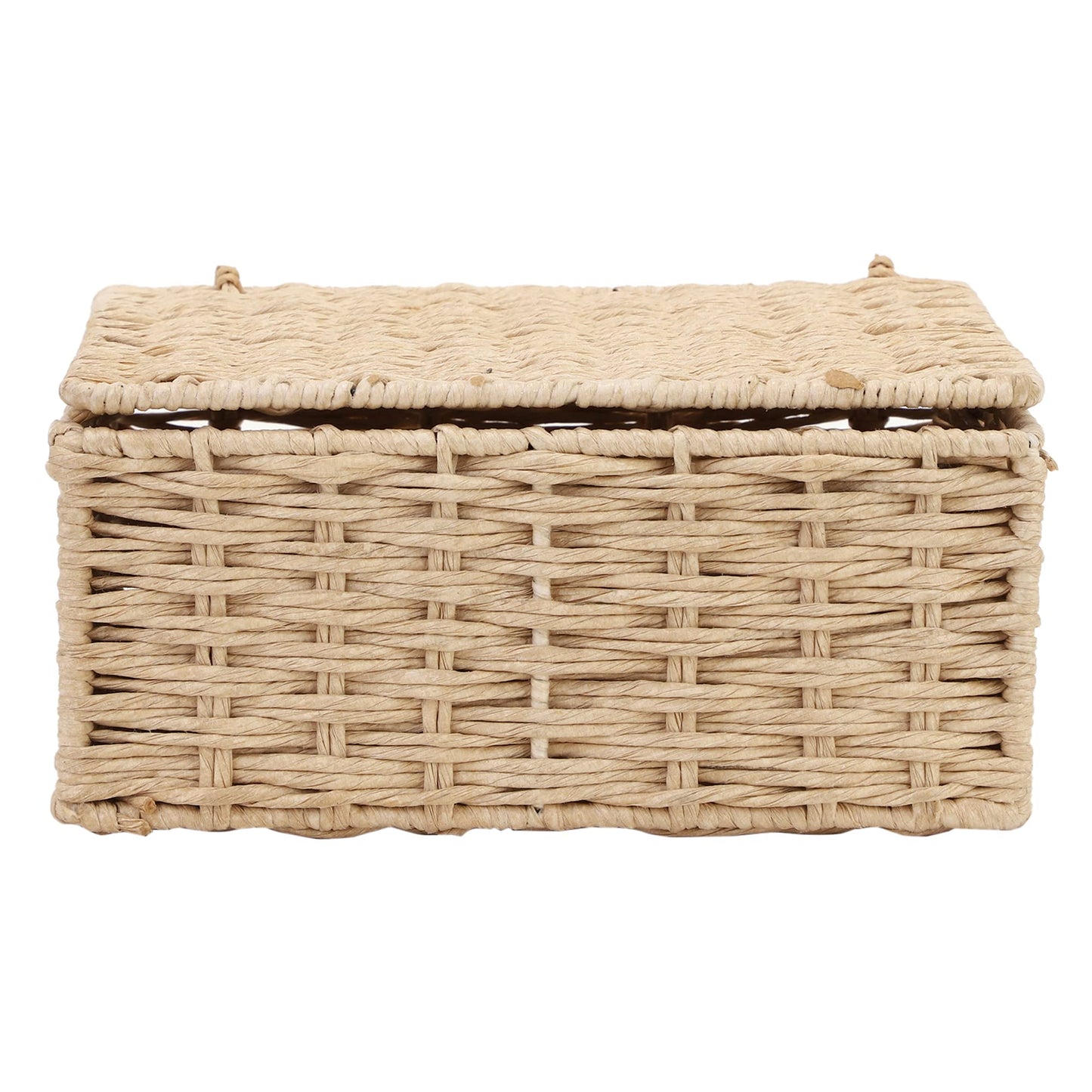 AKWAY wicker water hyacinth kauna grass bamboo cane Storage Basket with Lids Rectangular Handwoven Wicker Organizer Baskets Desktop Storage Box Rattan Container Desk Basket (8.5L X 6W X 3.5H inch)- Akway