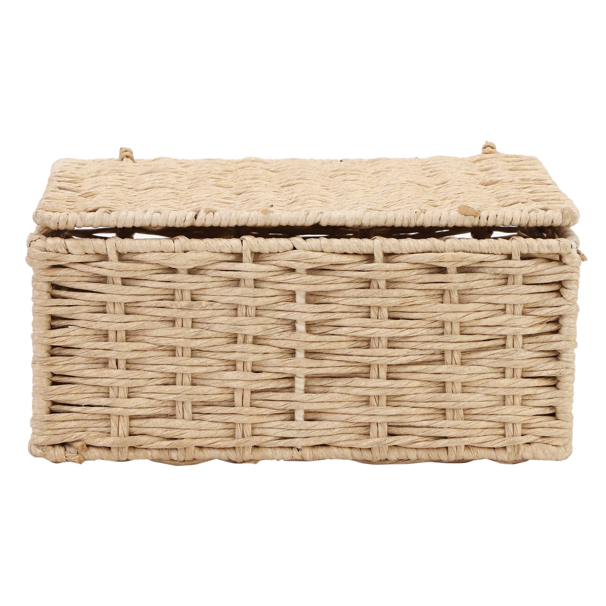 AKWAY wicker water hyacinth kauna grass bamboo cane Storage Basket with Lids Rectangular Handwoven Wicker Organizer Baskets Desktop Storage Box Rattan Container Desk Basket (8.5L X 6W X 3.5H inch)- Akway