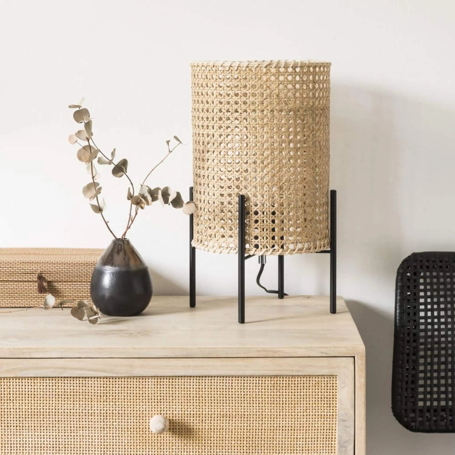 Rattan Table lamp for Living room | Bamboo Bedside table lamp | Cane Table lamp -Addie - Akway Lighting > Table Lamps (Image