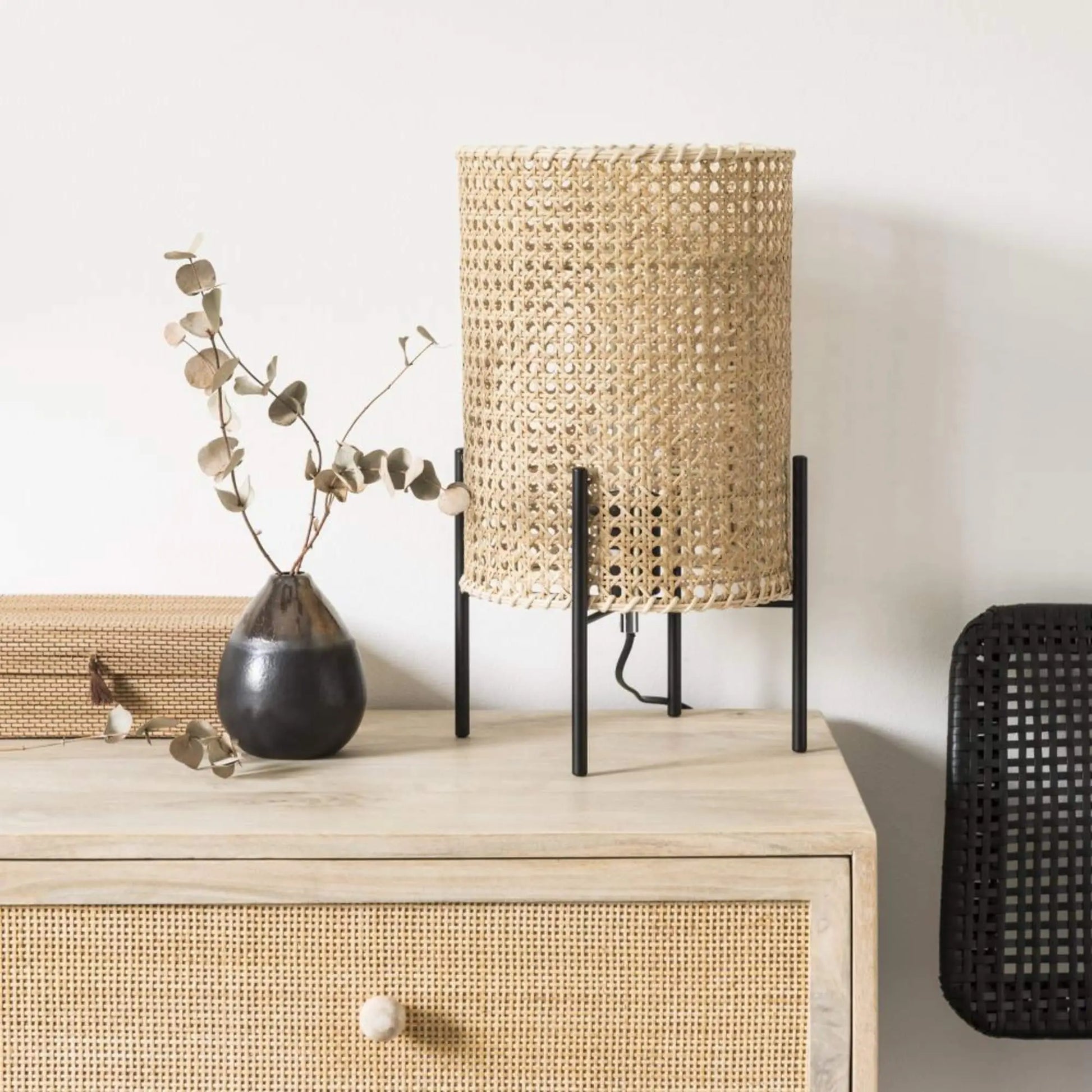 Rattan Table lamp for Living room | Bamboo Bedside table lamp | Cane Table lamp -Addie - Akway Lighting > Table Lamps (Image