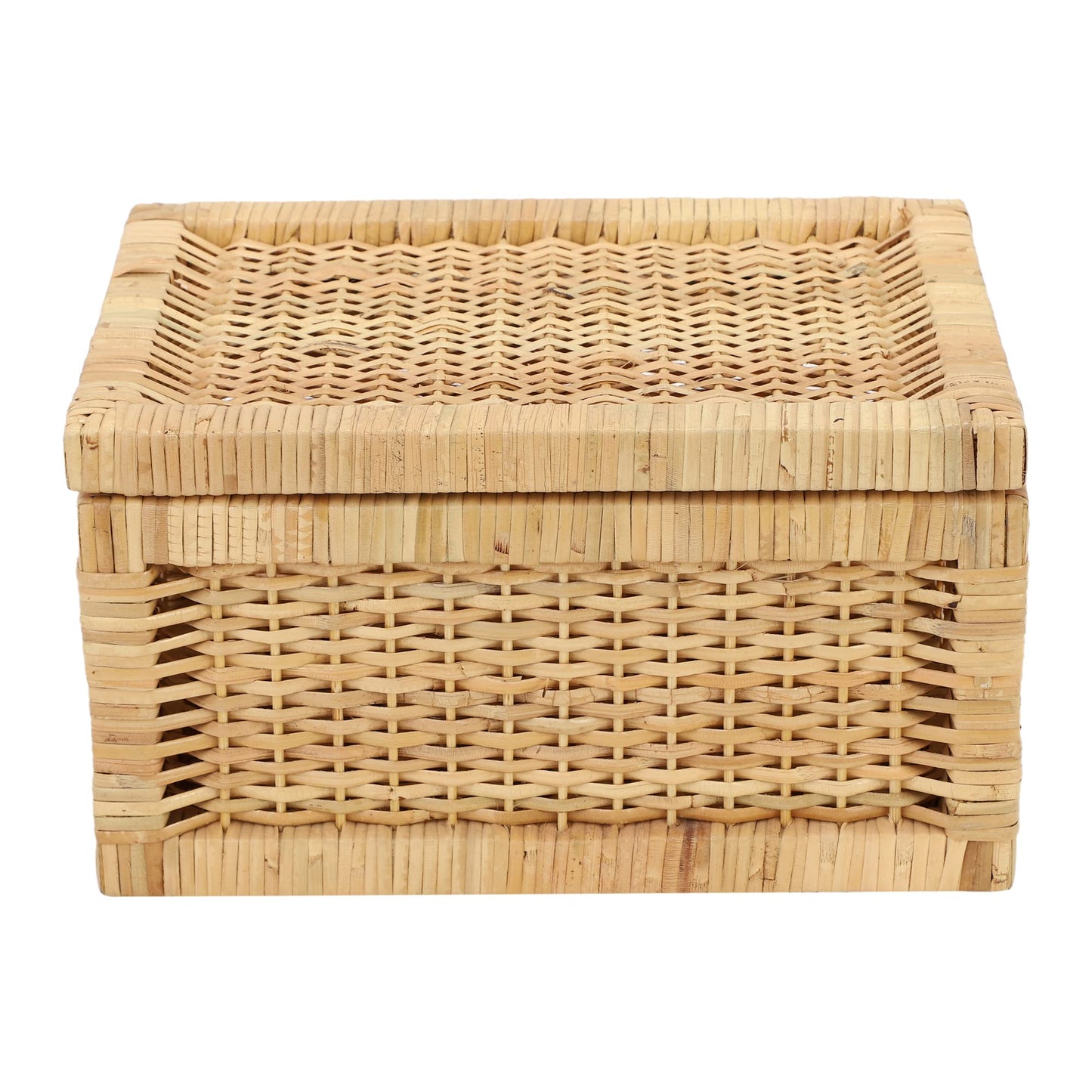 AKWAY wicker water hyacinth kauna grass bamboo cane Storage Basket with Lids Rectangular Handwoven Wicker Organizer Baskets Desktop Storage Box Rattan Container Desk Basket Bins(13"L x 9"W x 6"H)- Akway