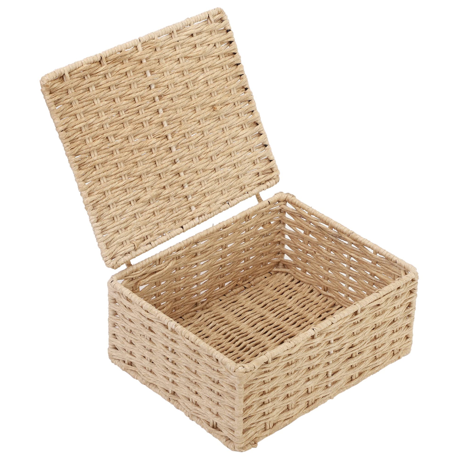 AKWAY wicker water hyacinth kauna grass bamboo cane Storage Basket with Lids Rectangular Handwoven Wicker Organizer Baskets Desktop Storage Box Rattan Container Desk Basket (8.5L X 6W X 3.5H inch)- Akway