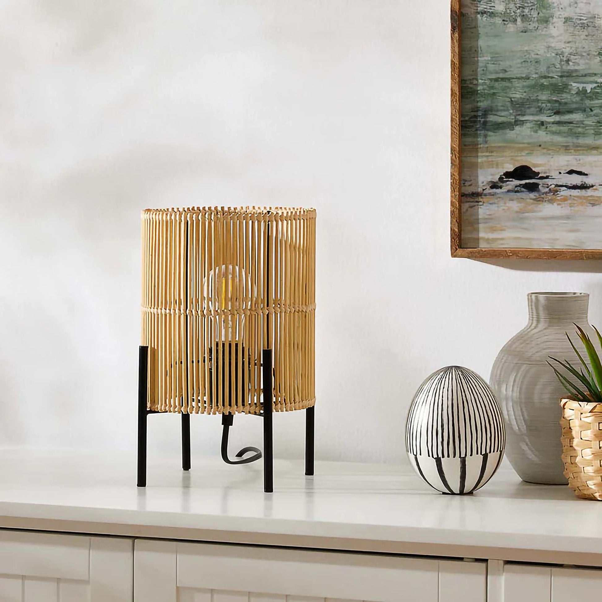 Rattan Table lamp for Living room | Bamboo Bedside table lamp | Cane Table lamp -Artina - Akway Lighting > Table Lamps (Image