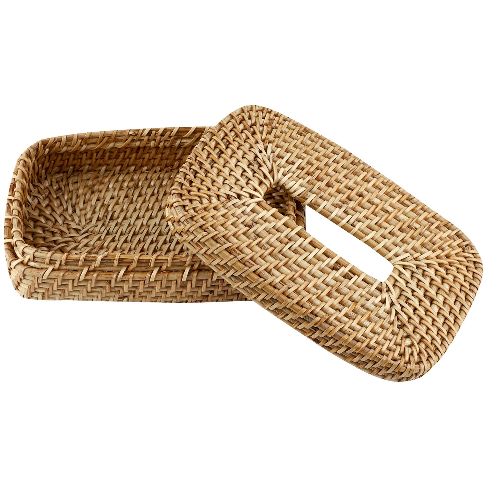 AKWAY Wicker Rattan/Cane Tissue Box Holder, Paper Napkin Holder, Wooden Cover Plastic Tissue Dispenser for Home, Bathroom, Bedroom, Office, Restaurant and Car Decoration- Rectangle Shape - Akway