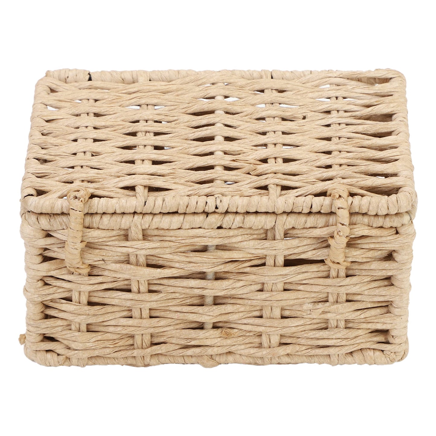 AKWAY wicker water hyacinth kauna grass bamboo cane Storage Basket with Lids Rectangular Handwoven Wicker Organizer Baskets Desktop Storage Box Rattan Container Desk Basket Bins for Bathroom Office (7"L x 4.5"W x 3"H)- Akway