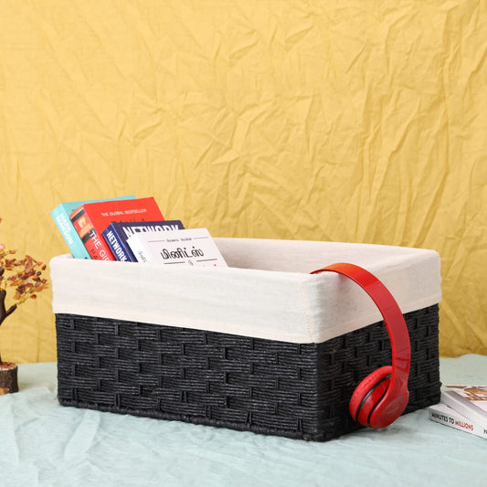 AKWAY Handcrafted Rectangular Bamboo Wicker Basket Organizer (Antique Black, 15 x 10 x 7,Rattan,Pack of 1) - Akway Home Impro