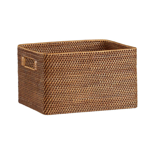 AKWAY Handmade Bamboo Wicker Basket Organizer for Cloth, Storage Basket (Beige, 14" x 11" x 8") Rattan,Pack of 1 - Akway Kitc